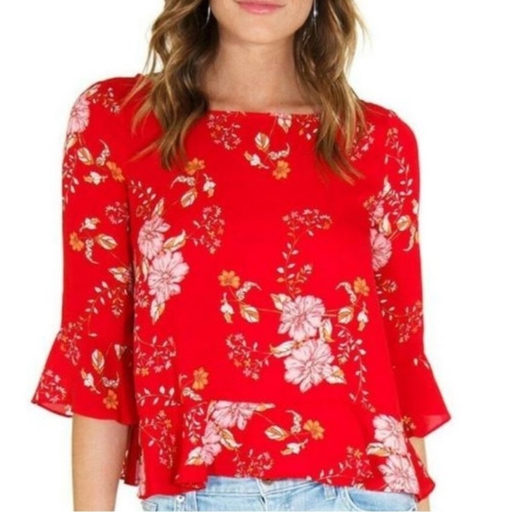 BB Dakota Red Bloom with A View Blouse
